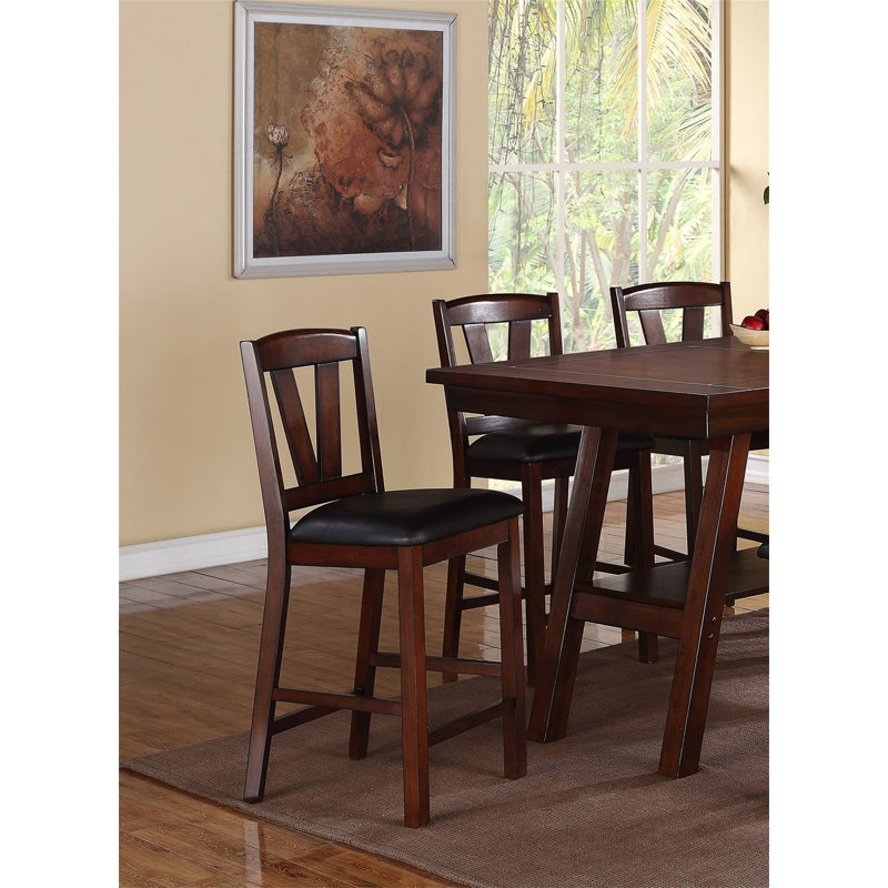 Walnut Finish Counter Height Dining Table with 6 High Chairs
