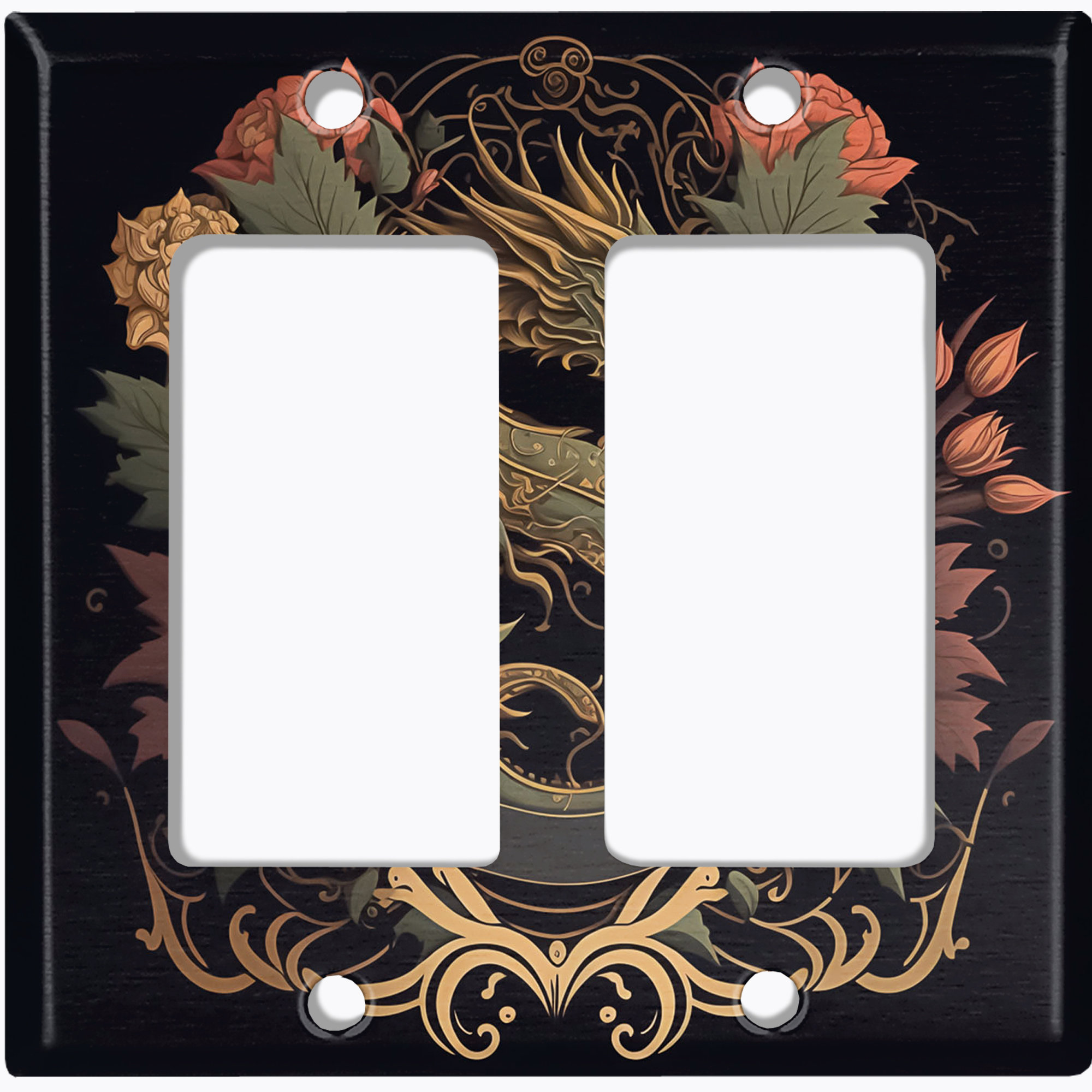 WorldAcc Dragon Flower Crest 2-Gang Rocker Wall Plate | Wayfair