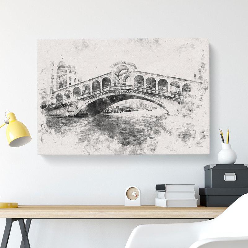 Rialto Bridge Venice Italy Watercolour - Wrapped Canvas Graphic Art Print, 50cm H x 76cm W x 3cm D