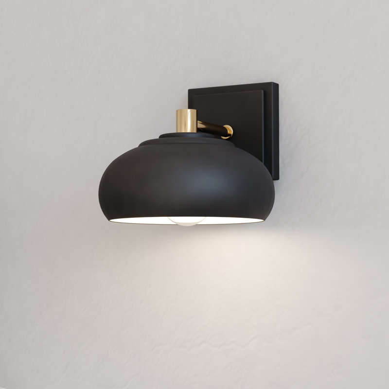 Mid Century Modern Dome Bathroom Vanity Fixture, 1 Light, Matte Black/Satin Brass