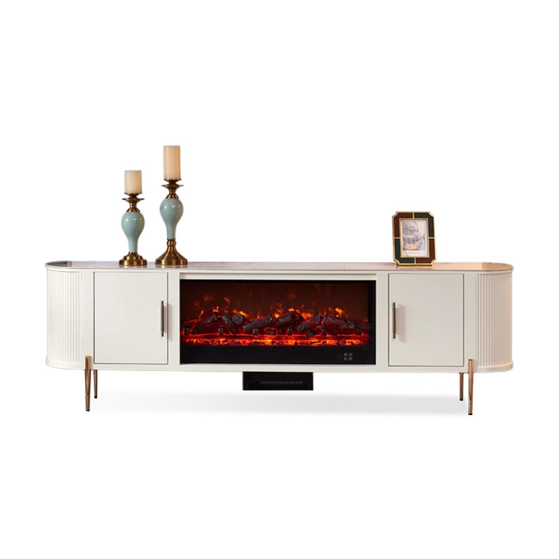 Beige Solid Wood TV Cabinet Heating Fireplace
