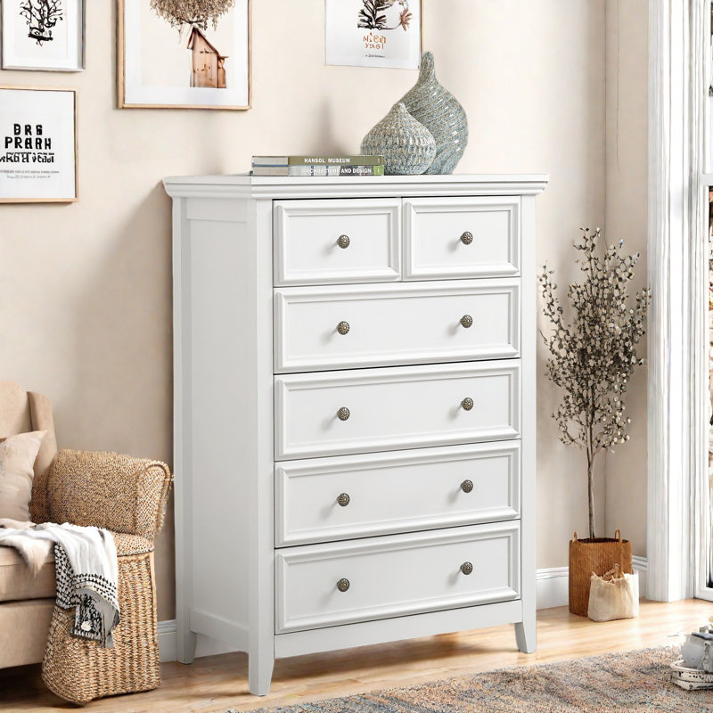 Dresser 6 Drawers Dresser With Wood Grain Tabletop And Flower Handle