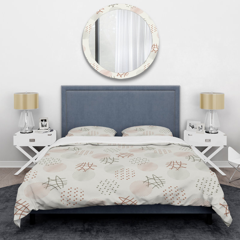 Cream Circle Dots - Abstract Duvet Cover Set - Microfiber Polyester