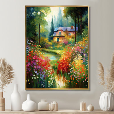 «Country House In Bright Blossoming Flower Field», impression d'art mural paysage