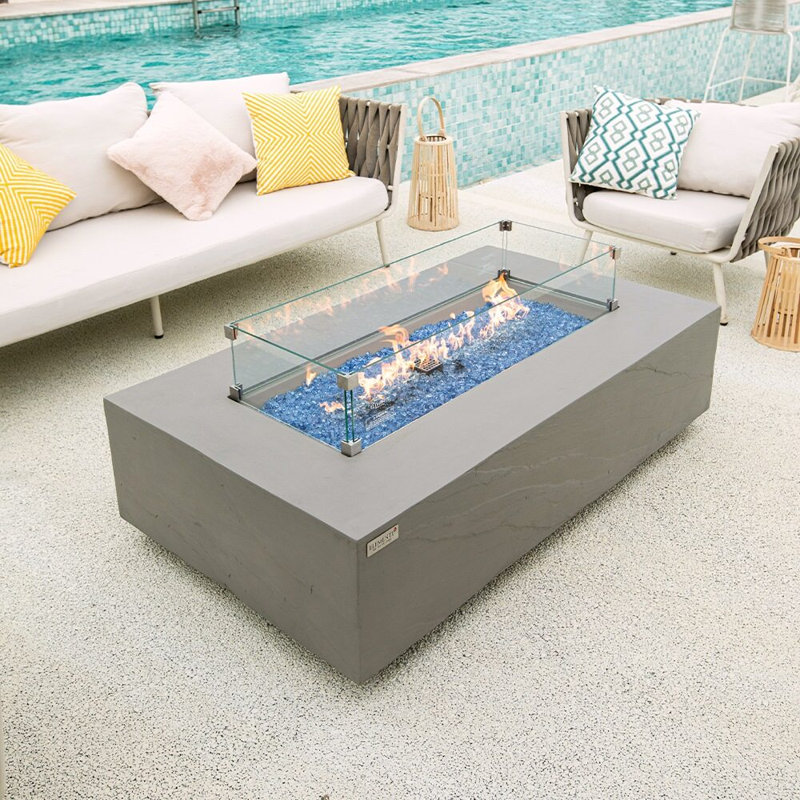 Rectangle Concrete Smokeless Fire Pit Table, Natural Gas, Space Gray