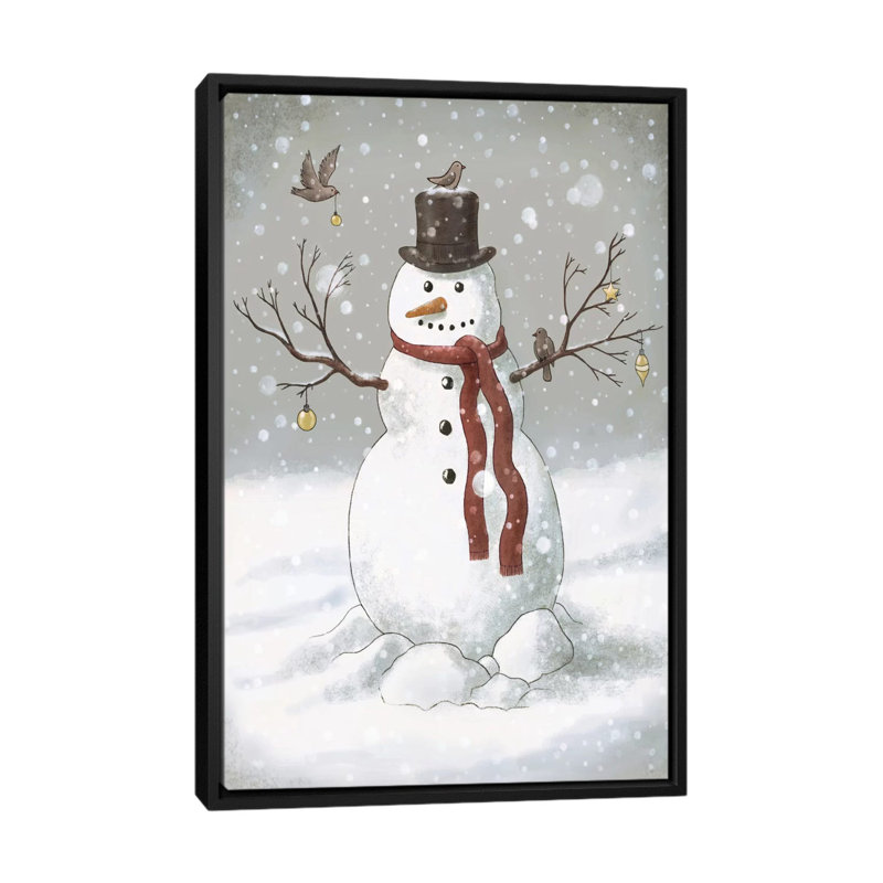 Bonhomme de neige de Noël - peinture, Toile encadrée noire, Pas de tapis, H 48 po x l 32 po x P 1,5 po