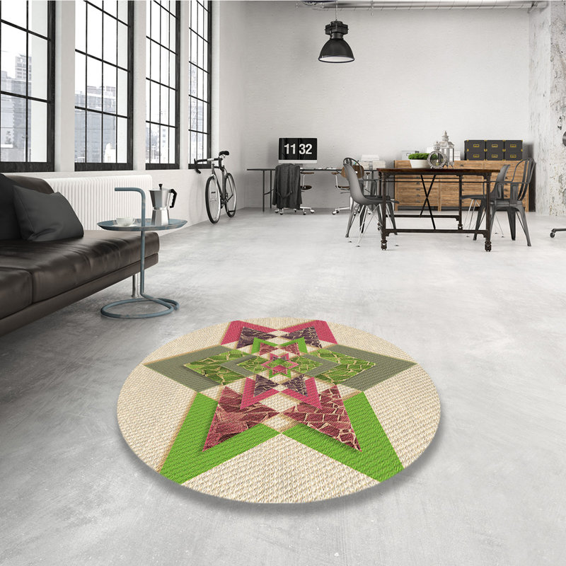 Washable Abstract Indoor Rug, Round 7'