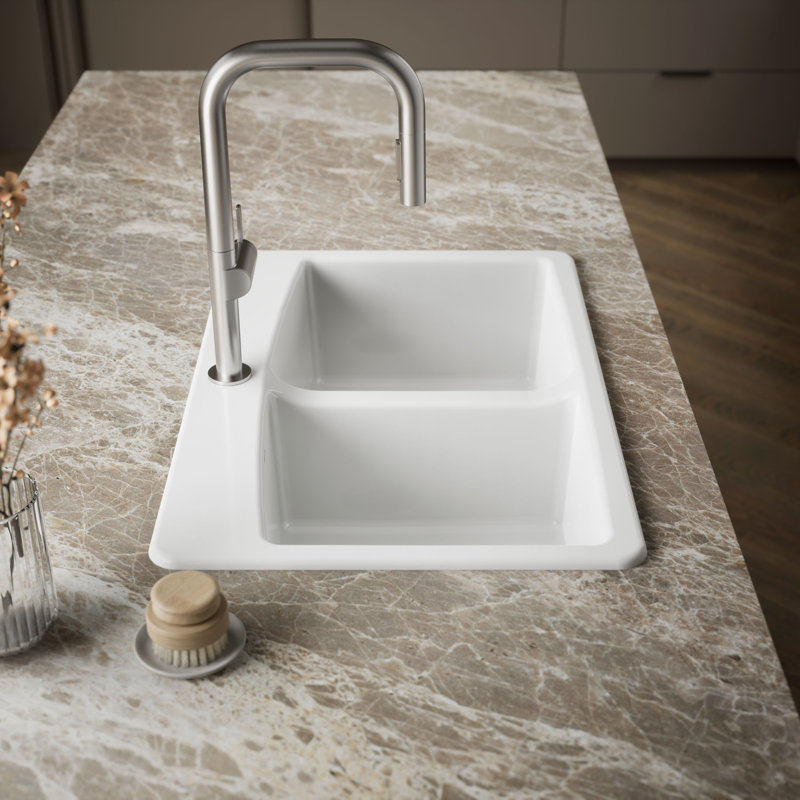 33" L x 22" W x 9-5/8" Top-Mount Double-Equal Kitchen Sink, Almond, 3 Hole