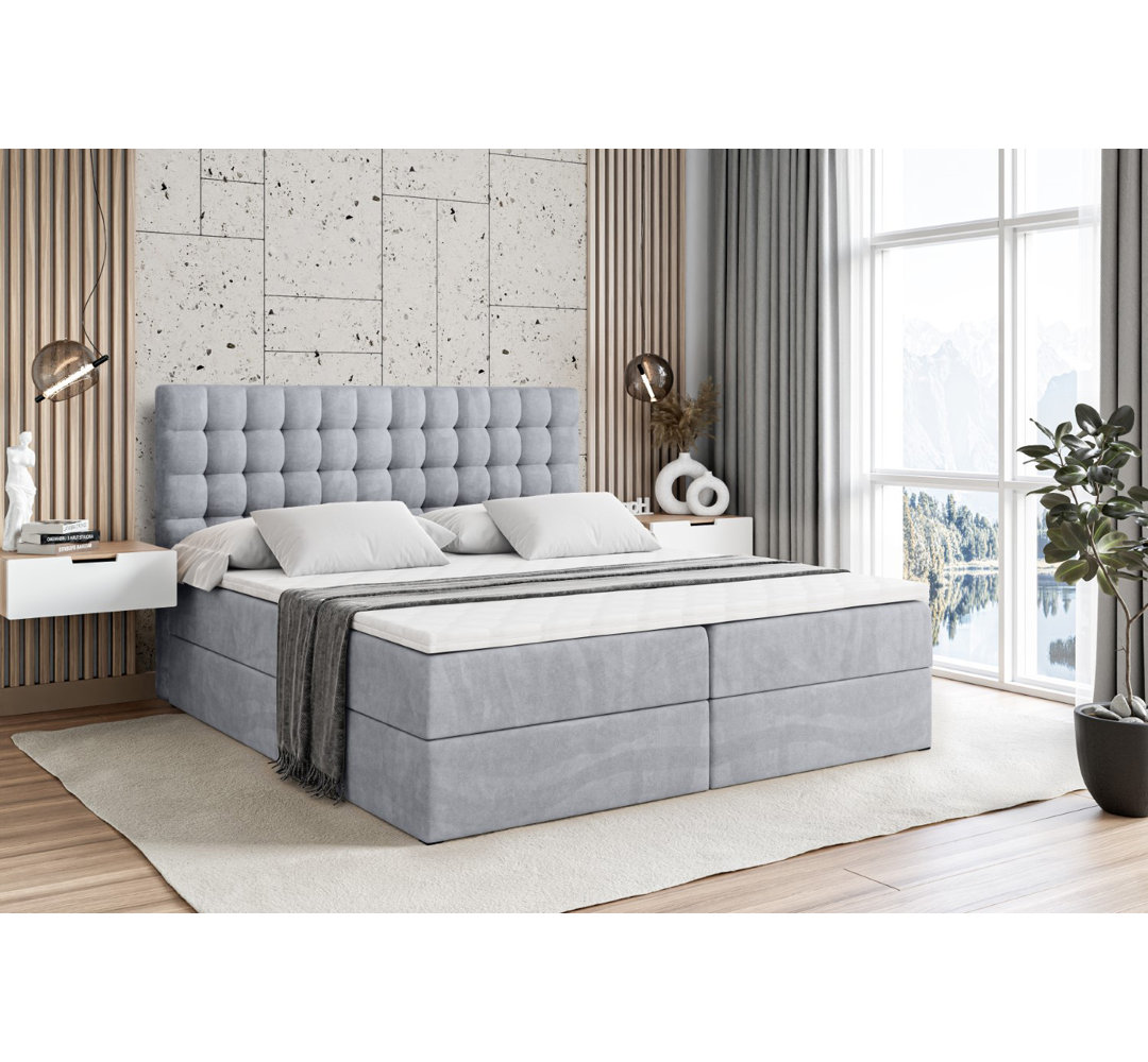 Boxspringbett Cristinia mit H4 Multipocket-Matratze, Bettkasten und Topper