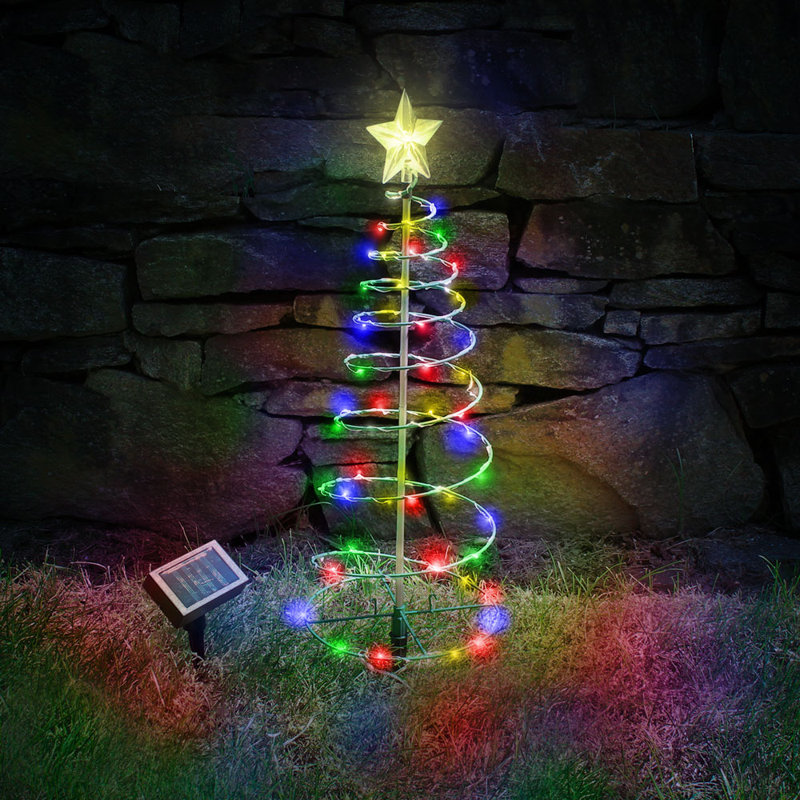 2 ft. Merrylite Solar LED Pre-Lit Outdoor Christmas Tree - Holiday Decor Stake Light, Red/Blue/Yellow