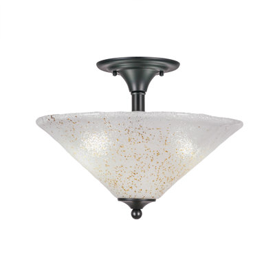 Semi-Flush 2 Bulbs With 16" Gold Ice Glass