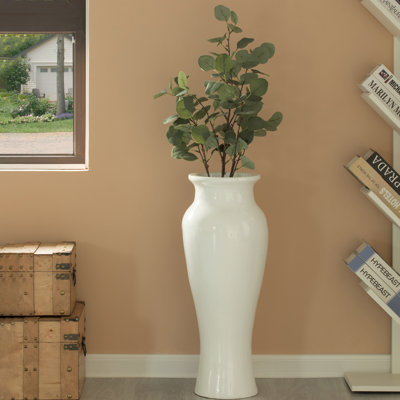 Vase de plancher moderne pour salle à manger, pour entrée et salon, fibre de verre blanche 24 po