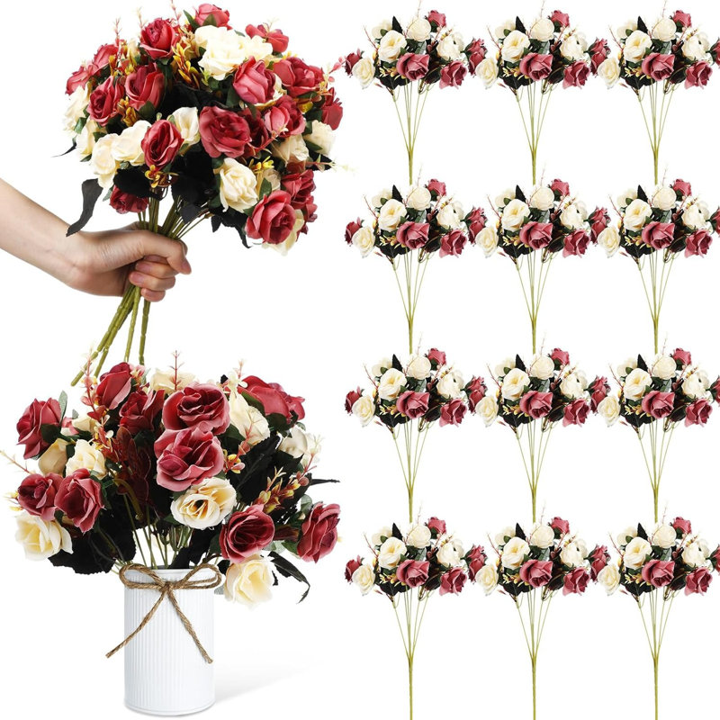Bouquet de 12 bouquets de fleurs roses en soie artificielle