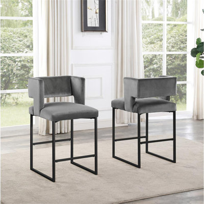 Modern Contemporary 27 Inch Counter Stool Set Of 2 With Velvet Upholstery
