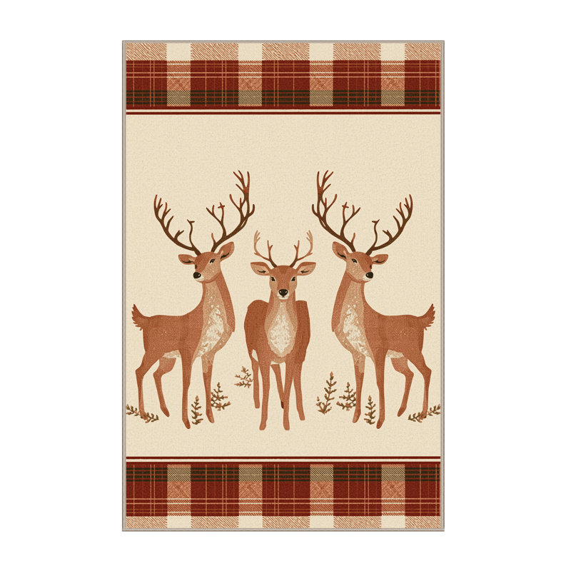 Soft Plush Etamin Christmas Modern & Contemporary Abstract Area Rug in Beige – Beige Binding, 7x10