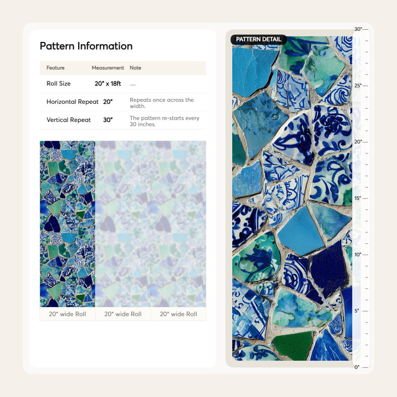 Papier peint mosaïque murale en céramique bleue