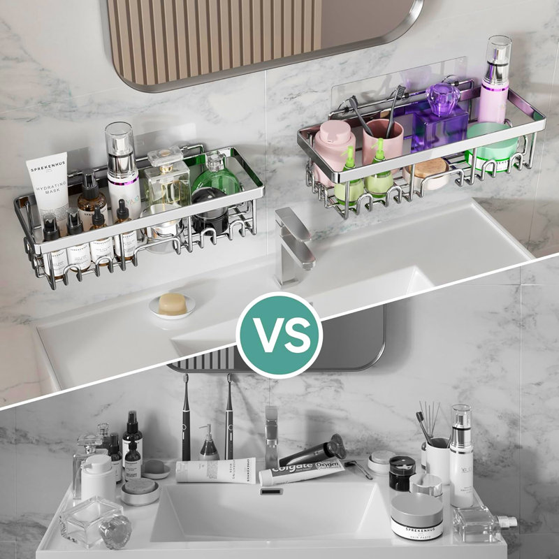 Serviteur de douche en acier inoxydable, ensemble de 6, organisateurs et rangement de salle de bain grande capacité, sans perçage
