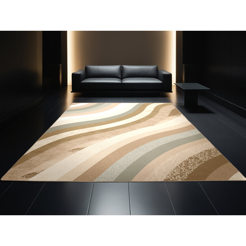 Machine Washable Pacchiana Tropical Arc Rug in Beige – Beige Binding, 2x5