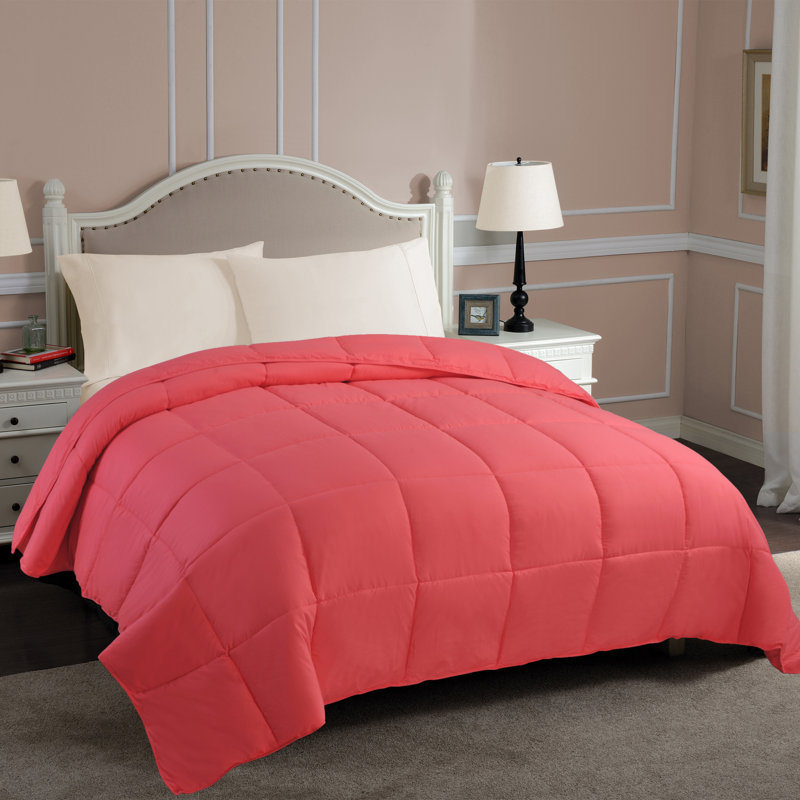Classic All Season Reversible Medium Weight Hypoallergenic Down Alternative Comforter, Coral, Twin Comforter