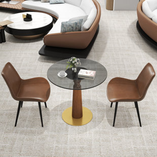 Ensemble de 3 tables de conférence rondes modernes en verre avec 2 chaises en cuir