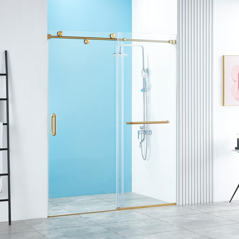 56-60"Wx76"H Single Sliding Shower Door Frameless with 5/16" Tempered Glass Gold, Gold