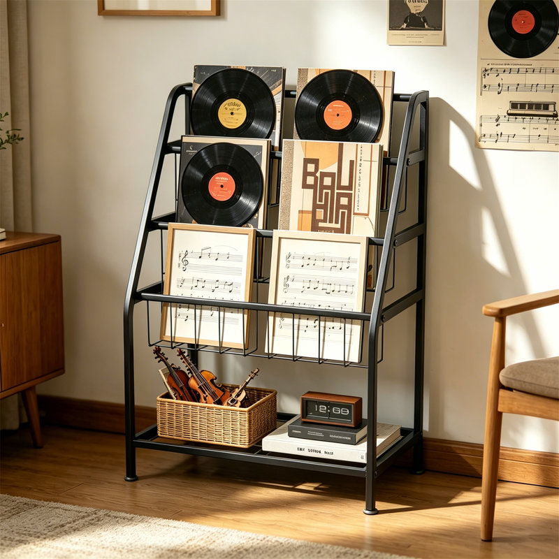 Small Metal Magazine Rack, Ladder Bookcase for Display and Storage, Home Office, Black