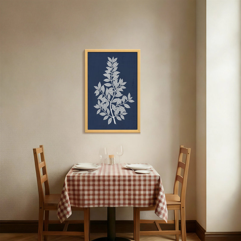 Plantes et fleurs, motif de feuille d'argent sur fond bleu marine, H 18 po x l 12 po