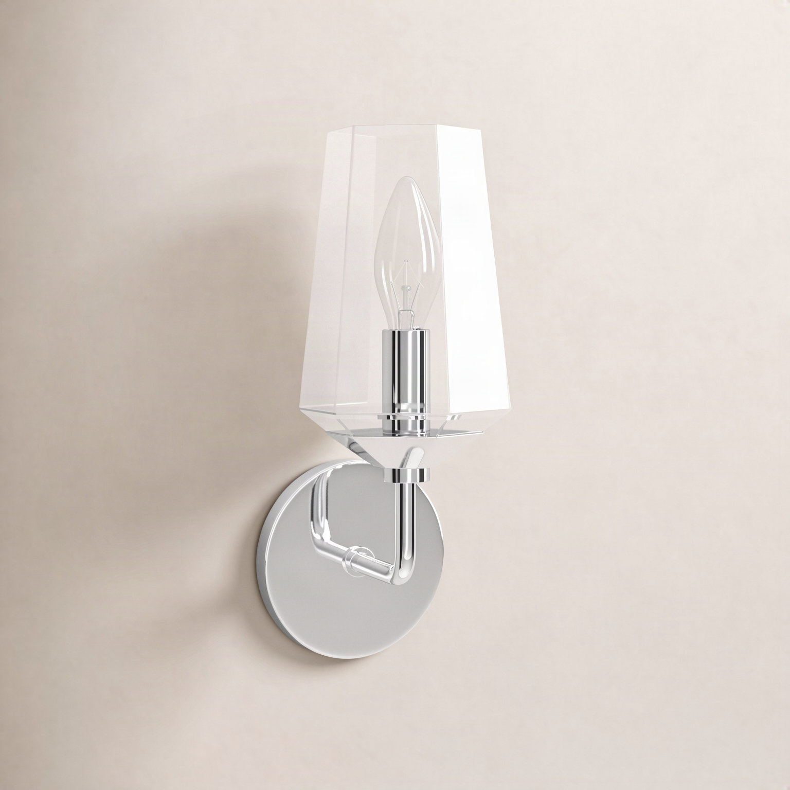 Mauricio Single Transparent Dimmable Bath Sconce, Polished Nickel