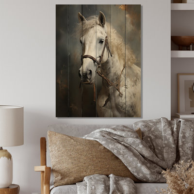 White Horse équestre dualité III - impression sans cadre sur bois