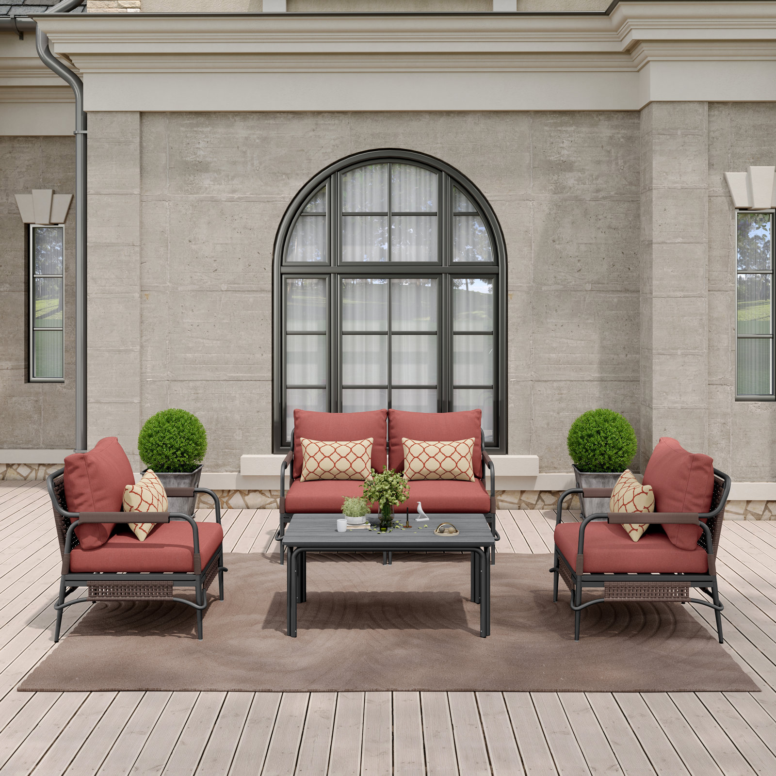 Hope 4-Person Sunbrella® Patio Seating Group, Dark Gray Frame/Canvas Henna Sunbrella Cushion