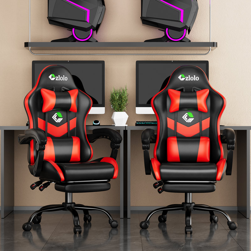 Czlolo Gaming Chair, Ergonomic Office Desk Chair, With Footrest And Lumbar Support Massager, High Backrest Reclining Adjustable Game Chair
