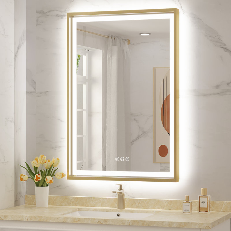 Miroir de salle de bain super lumineux, 36 po x 24 po, Doré