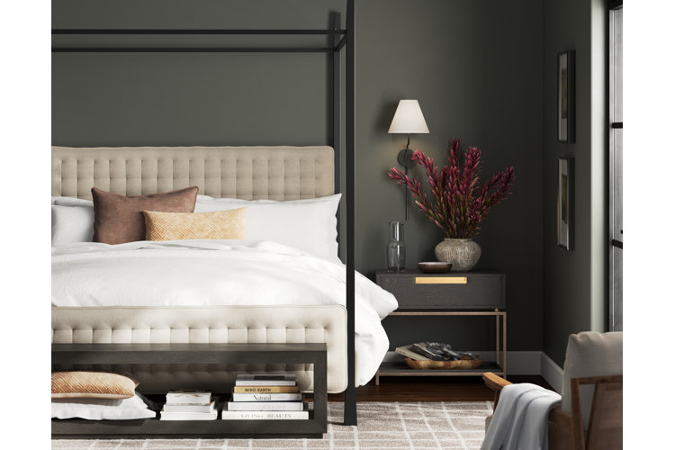 what color dresser goes with beige headboard King Size Beige Upholstered Bed with Storage Drawers & Linen Headboard main image 1