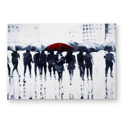 Silhouettes Walking in the Rain - Blue Street Door Mat | Home Decor