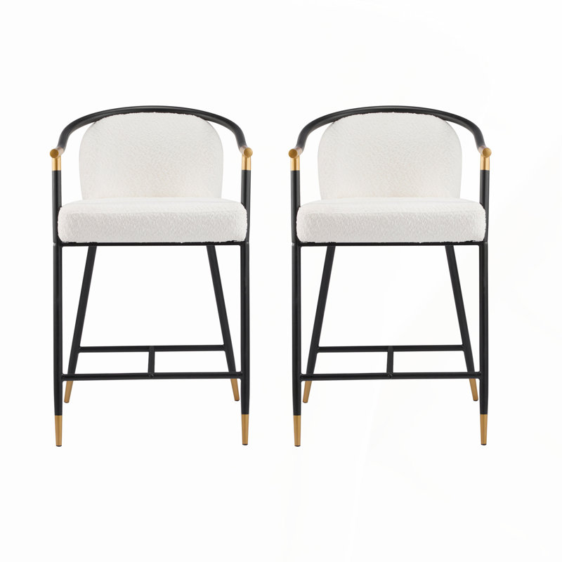 Tabourets de comptoir contemporains rembourrés beiges avec structure en fer durable, ensemble de 2 pour cuisines et bars modernes