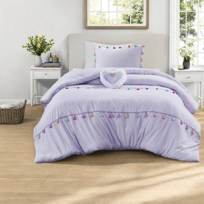 Lavender Polyester Bedding Sets, Modern Tassel Comforter For Home