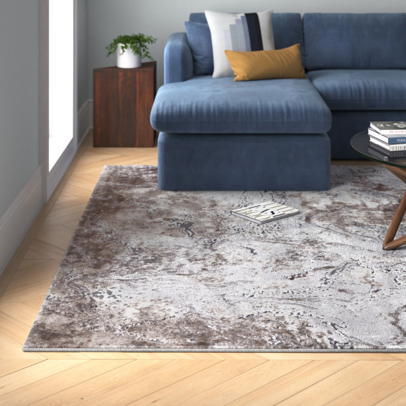Prevost Abstract Gray/Taupe/White Area Rug, Rectangle 4' x 6'