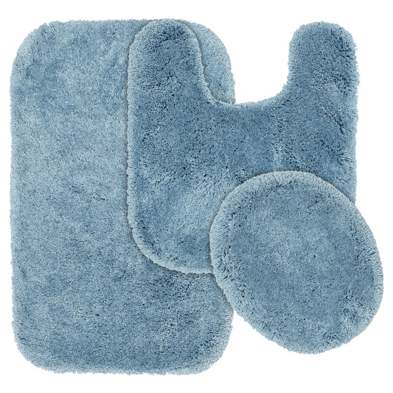 Billy-Dean Nylon 3 Piece Bath Rug Set with Non-Slip Backing, Basin Blue