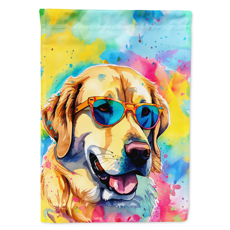 Drapeau de jardin Hippie Dawg, Bleu sarcelle / Labrador jaune