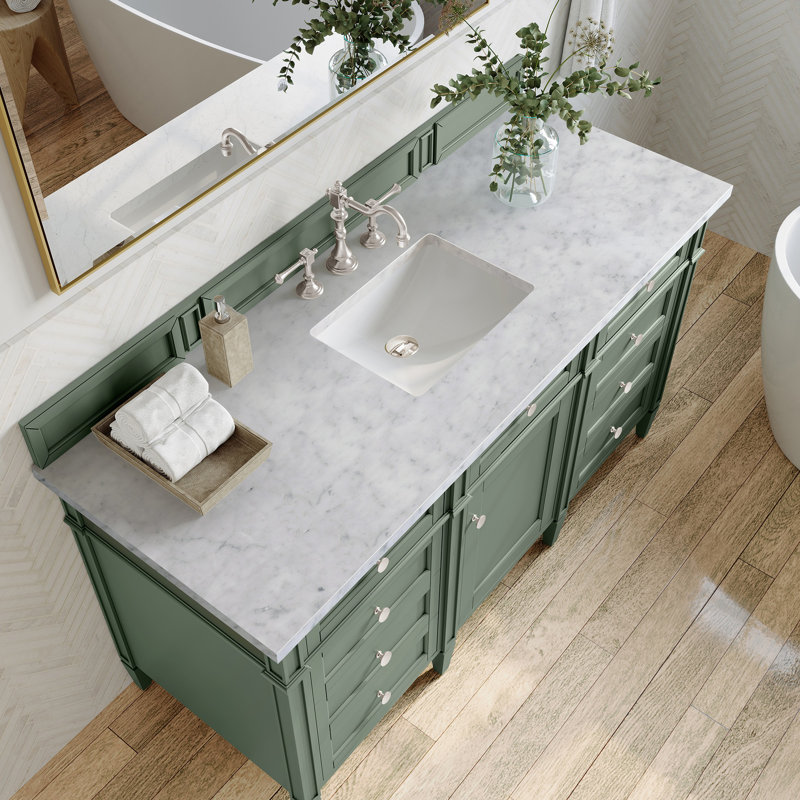 Brittany 60'' W Single Vanity, Carrara White, Saddle Brown, 8" Widespread