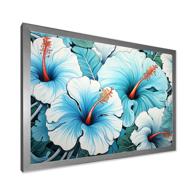 «Blue and White Morning Glory Garden Symphony 1 - Morning Glory», art mural, Cadre de coin fermé argenté