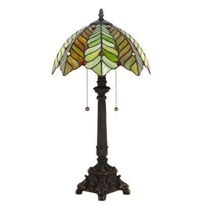 Tiffany Table Lamp Brown Green Leaf Style Stained Glass Desk Lamp 12X12X21 Inches Reading Light