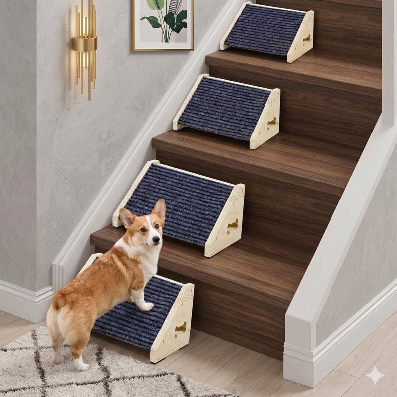 Paquet de 4 rampes en bois pour escaliers convenant aux petits et grands chiens, Blanc