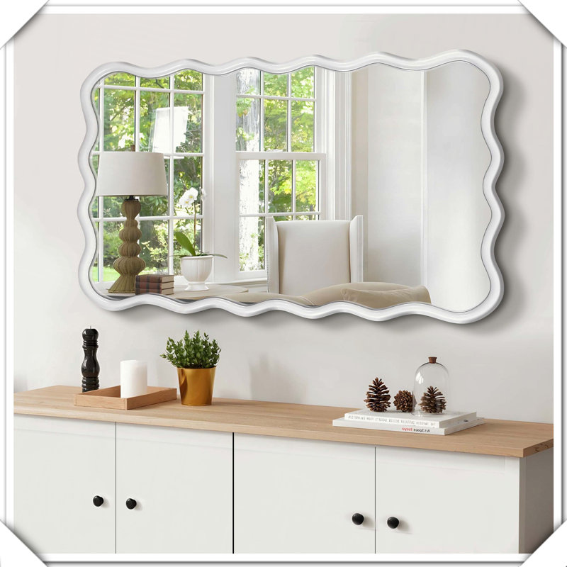 Miroir rectangulaire en bois massif, H 39,76 po x l 27,95 po, Blanc, Rectangulaire