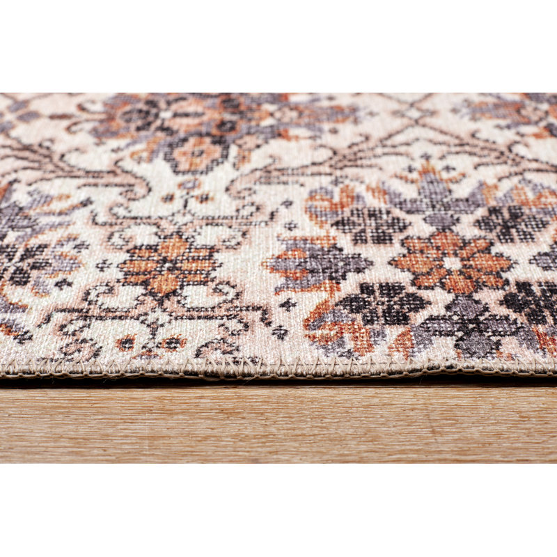 Machine Washable Boho Floral Tile Powerloomed Rug in Blush/Rust/Gray, Rectangle 8'4" x 11'6"