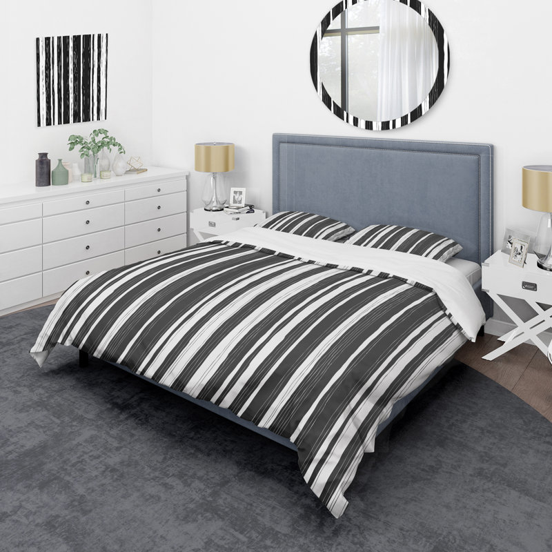 Ensemble de housse de couette en microfibre noir / blanc 3 pièces, Housse de couette pour grand lit et 2 taies décor