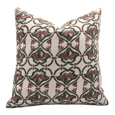 Housses de coussin en lin blanc cassé imprimé Fab Fabine, fait à la main (Hridyavan, rouille)