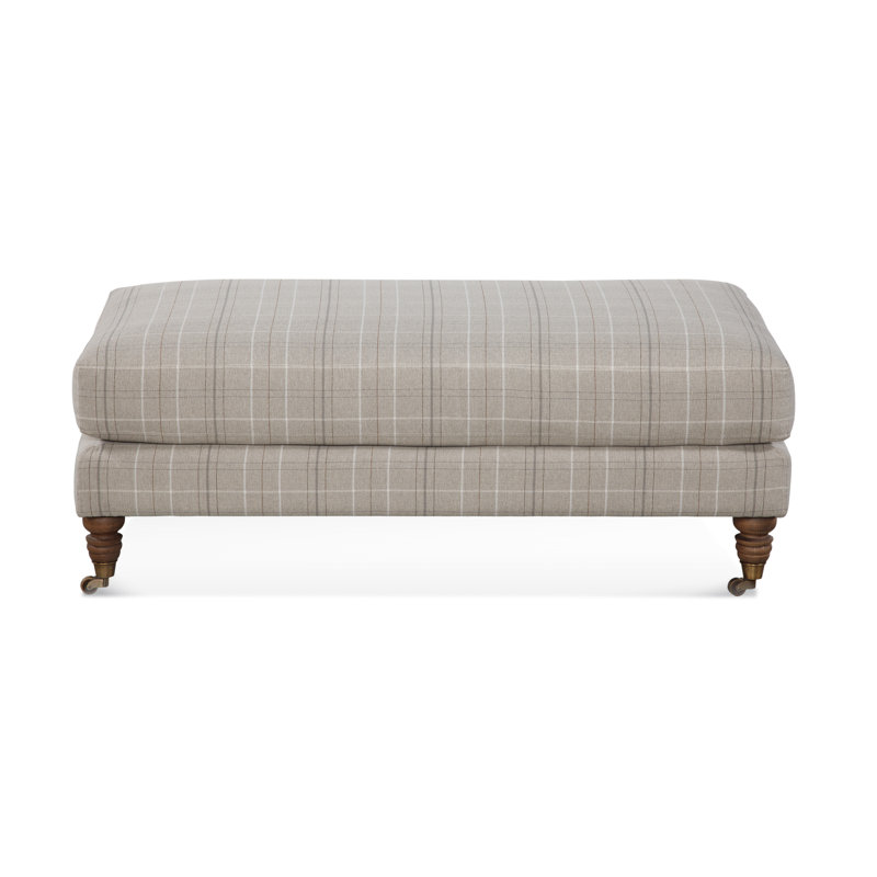 Celeste Upholstered Ottoman, Taupe Plaid; 0126-73, Aged Barrel