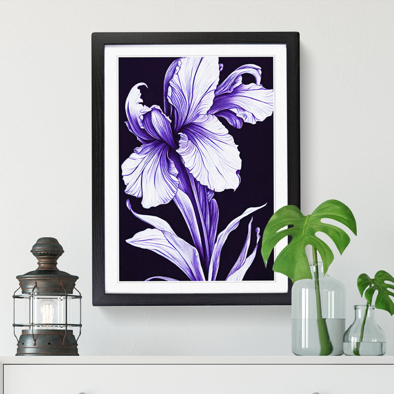 Sheley Iris Flower Gothic - Picture Frame Print, 64cm H x 46cm W x 2cm D, Black