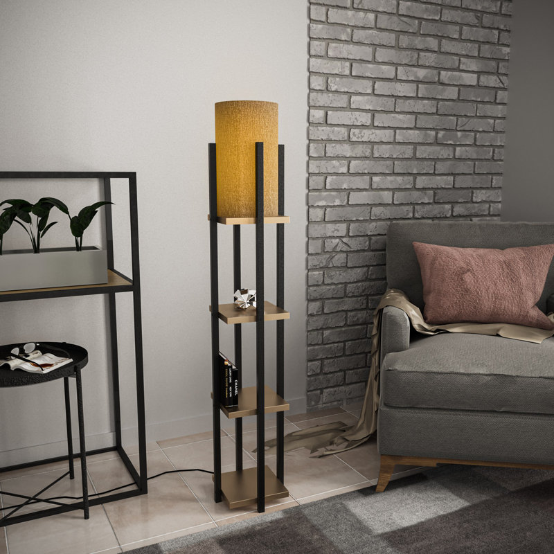 Lampe de plancher, Ambre, Noir / or